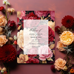Invitation Mariage Rouge Profond, Rose Poussiéreux et Or Anti
