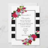 Invitation Mariage rouge rose et noir rayé (Devant)