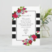 Invitation Mariage rouge rose et noir rayé (Debout devant)