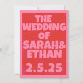 Invitation Mariage rouge rose funky rétro (Devant)