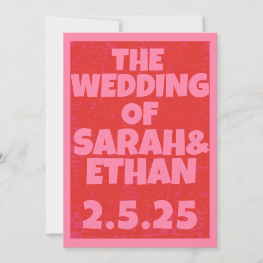 Invitation Mariage rouge rose funky rétro (Devant)