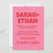 Invitation Mariage rouge rose funky rétro (Dos)