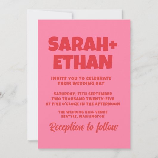 Invitation Mariage rouge rose funky rétro (Dos)