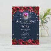 Invitation Mariage Rouge Rose Magique Brillant Argent Navy Bl (Debout devant)