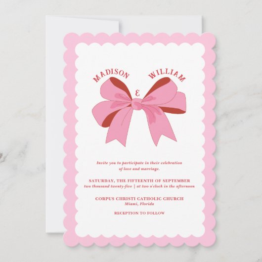 Invitation Mariage rouge rose ondulé (Devant)