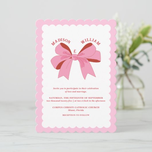 Invitation Mariage rouge rose ondulé (Debout devant)