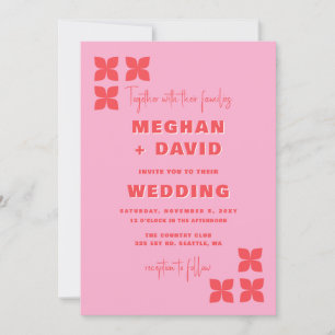 Invitation Mariage rouge rose rouge rose Super rétro les anné