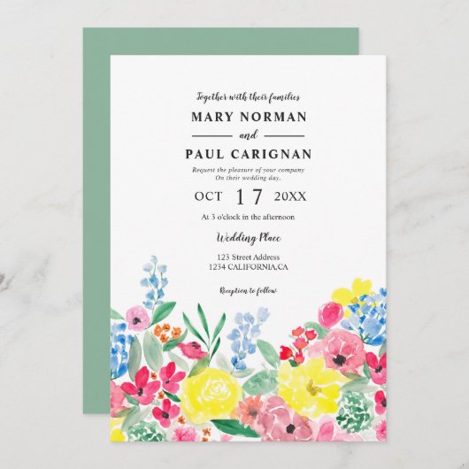 Invitation Mariage rouge rustique rose rose floral (Devant / Derrière)