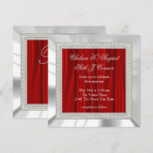 Invitation Mariage rouge, satin blanc et argent (Devant / Derrière)