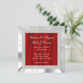 Invitation Mariage rouge, satin blanc et argent (Debout devant)