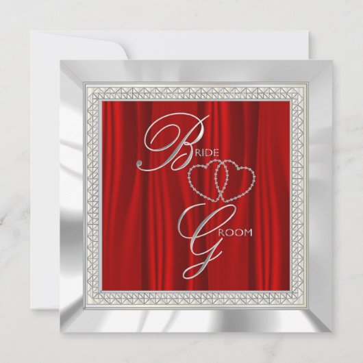 Invitation Mariage rouge, satin blanc et argent (Dos)