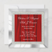 Invitation Mariage rouge, satin blanc et argent (Devant)