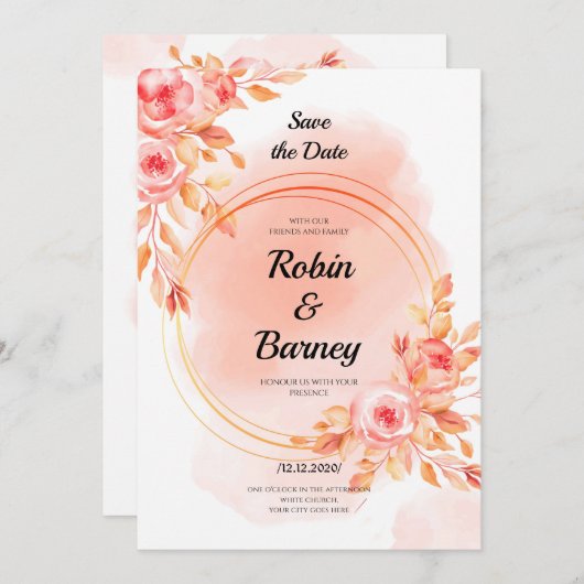 Invitation Mariage Rouge tendre (Devant / Derrière)