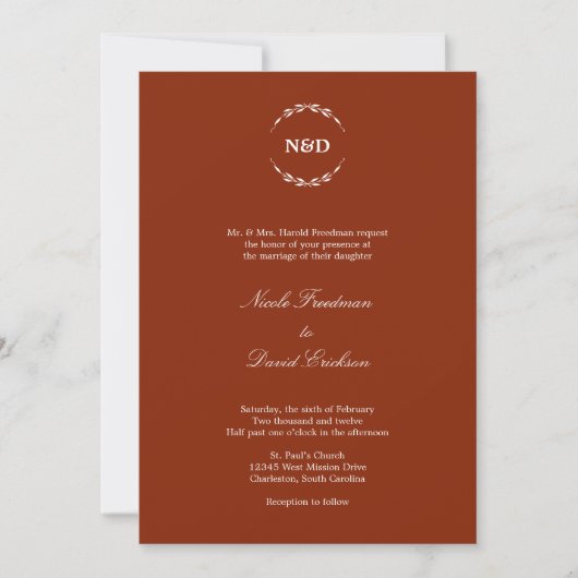 Invitation Mariage rouge velours monogramme initial de couron (Devant)