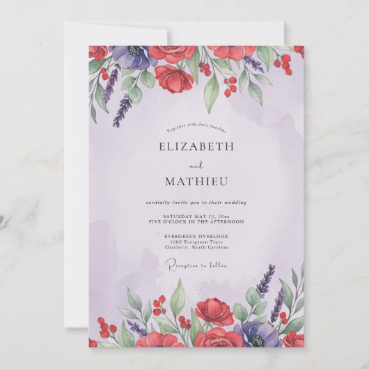 Invitation Mariage Rouge Violet Coquelicot (Devant)