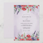 Invitation Mariage Rouge Violet Coquelicot (Devant / Derrière)