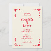 Invitation Mariage rouge Whimsical Rétro manuscrit (Devant)