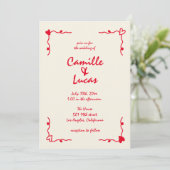Invitation Mariage rouge Whimsical Rétro manuscrit (Debout devant)