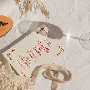 Invitation Mariage rouge Whimsical Rétro manuscrit