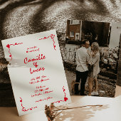 Invitation Mariage rouge Whimsical Rétro manuscrit