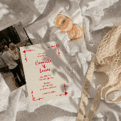 Invitation Mariage rouge Whimsical Rétro manuscrit