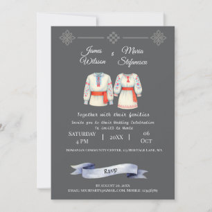 Invitation Mariage roumain rustique Costumes folkloriques tra