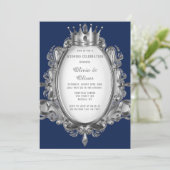 Invitation Mariage royal à cadre bleu marine et argent (Debout devant)