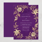 Invitation Mariage Royal au Lys Pourpre (Devant / Derrière)