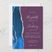 Invitation Mariage Royal Bleu Argent Agate Prune (Devant)