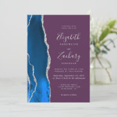 Invitation Mariage Royal Bleu Argent Agate Prune (Debout devant)