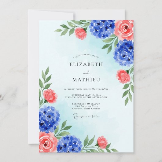 Invitation Mariage royal bleu brillant d'été (Devant)