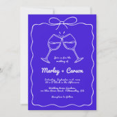 Invitation Mariage Royal Bleu Élégant et Fantaisiste à Lettre (Devant)