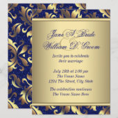 Invitation Mariage Royal Bleu et Or (Devant / Derrière)