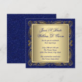 Invitation Mariage Royal Bleu et Or (Devant / Derrière)