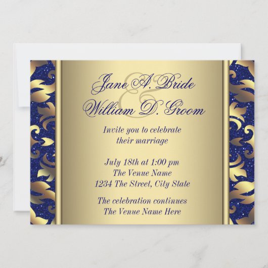 Invitation Mariage Royal Bleu et Or (Devant)