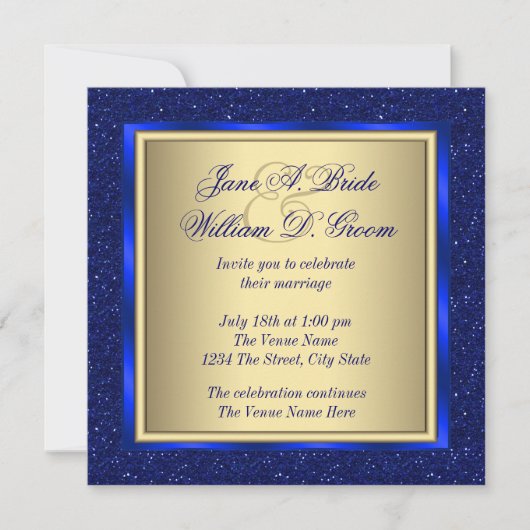 Invitation Mariage Royal Bleu et Or (Devant)