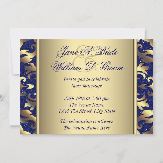 Invitation Mariage Royal Bleu et Or (Devant)