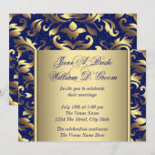 Invitation Mariage Royal Bleu et Or (Devant / Derrière)