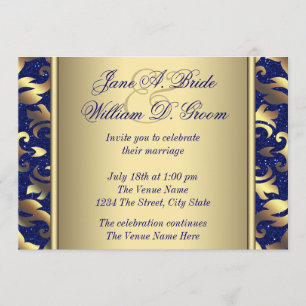 Invitation Mariage Royal Bleu et Or
