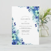 Invitation Mariage royal bleu éthéré d'hiver (Debout devant)