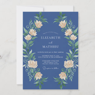Invitation Mariage Royal Bleu Lumineux Pivoine