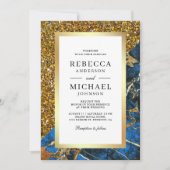 Invitation Mariage Royal Bleu Marbre Code QR Blanc (Devant)