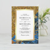 Invitation Mariage Royal Bleu Marbre Code QR Blanc (Debout devant)