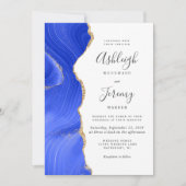 Invitation Mariage Royal Bleu Moderne Agate Or (Devant)