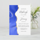 Invitation Mariage Royal Bleu Moderne Agate Or (Debout devant)