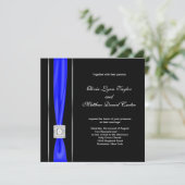 Invitation Mariage Royal Bleu Noir Bleu Nœud (Debout devant)