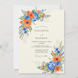 Invitation Mariage Royal Bleu Orange Majestueux d'Été