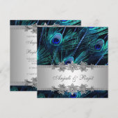 Invitation Mariage Royal Bleu Paon Argenté (Devant / Derrière)