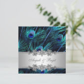 Invitation Mariage Royal Bleu Paon Argenté (Debout devant)