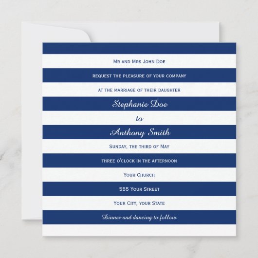 Invitation Mariage Royal Bleu rayé (Devant)